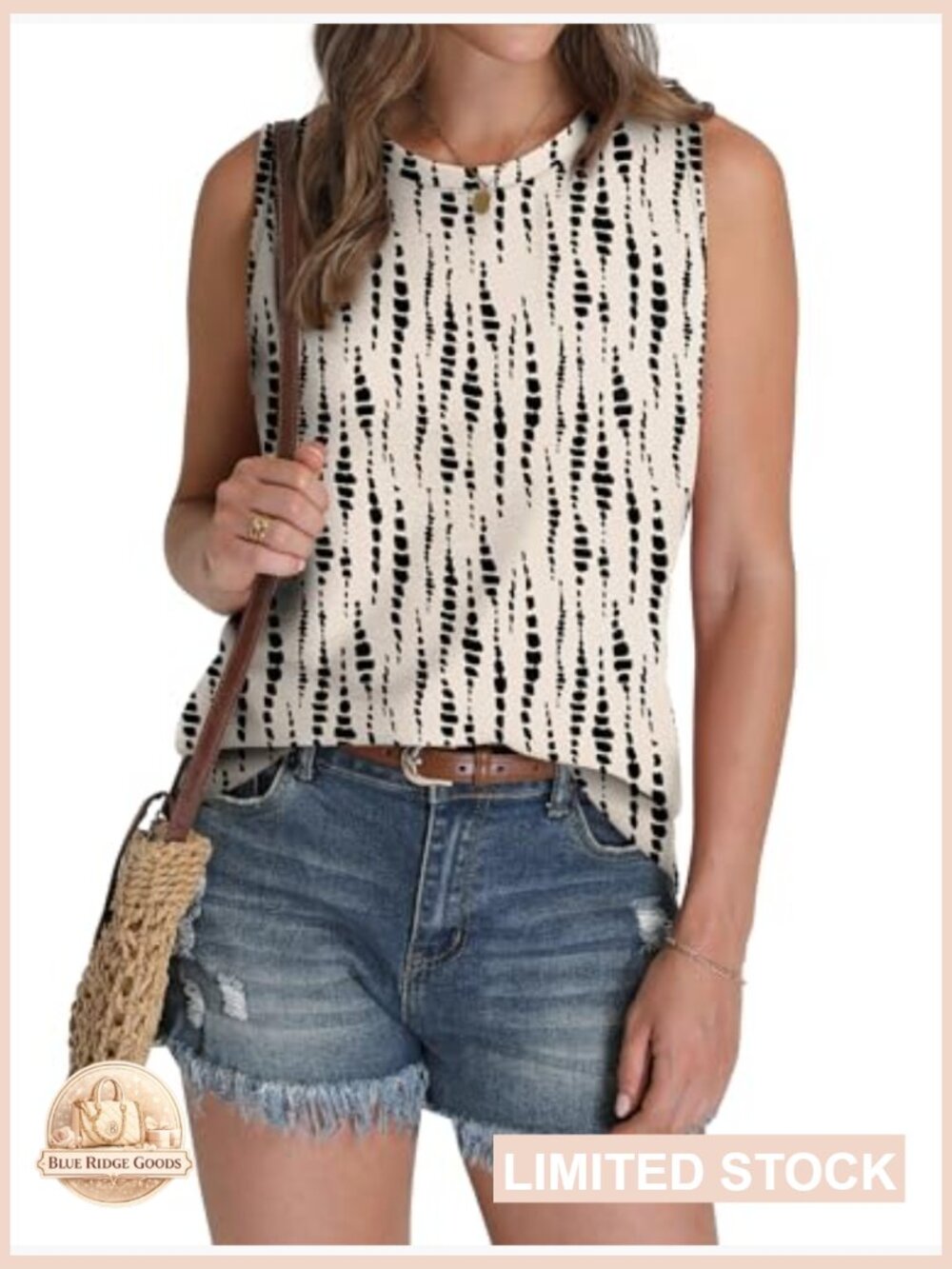Eyelet Loose Casual Summer Tank Top Crew Neck Sleeveless Basic Women Top - Picture 3 of 7